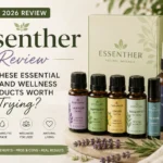 Essenther Review 2026 featuring essential oils and wellness products including lavender, peppermint, lemon, and eucalyptus oils designed for natural wellness and aromatherapy.